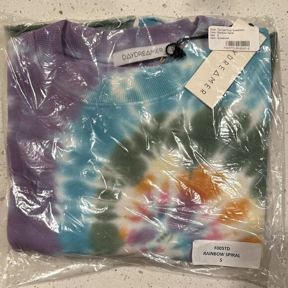 NWT DAYDREAMER Rainbow Spiral Tie Dye Cropped Sweatshirt - Small - Picture 2 of 3